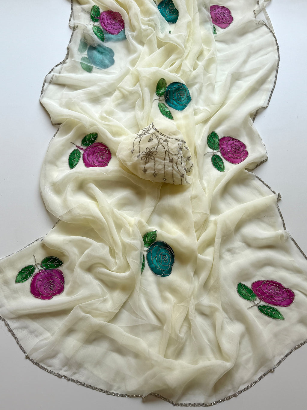 RCS-175 Half white Unstitched blouse