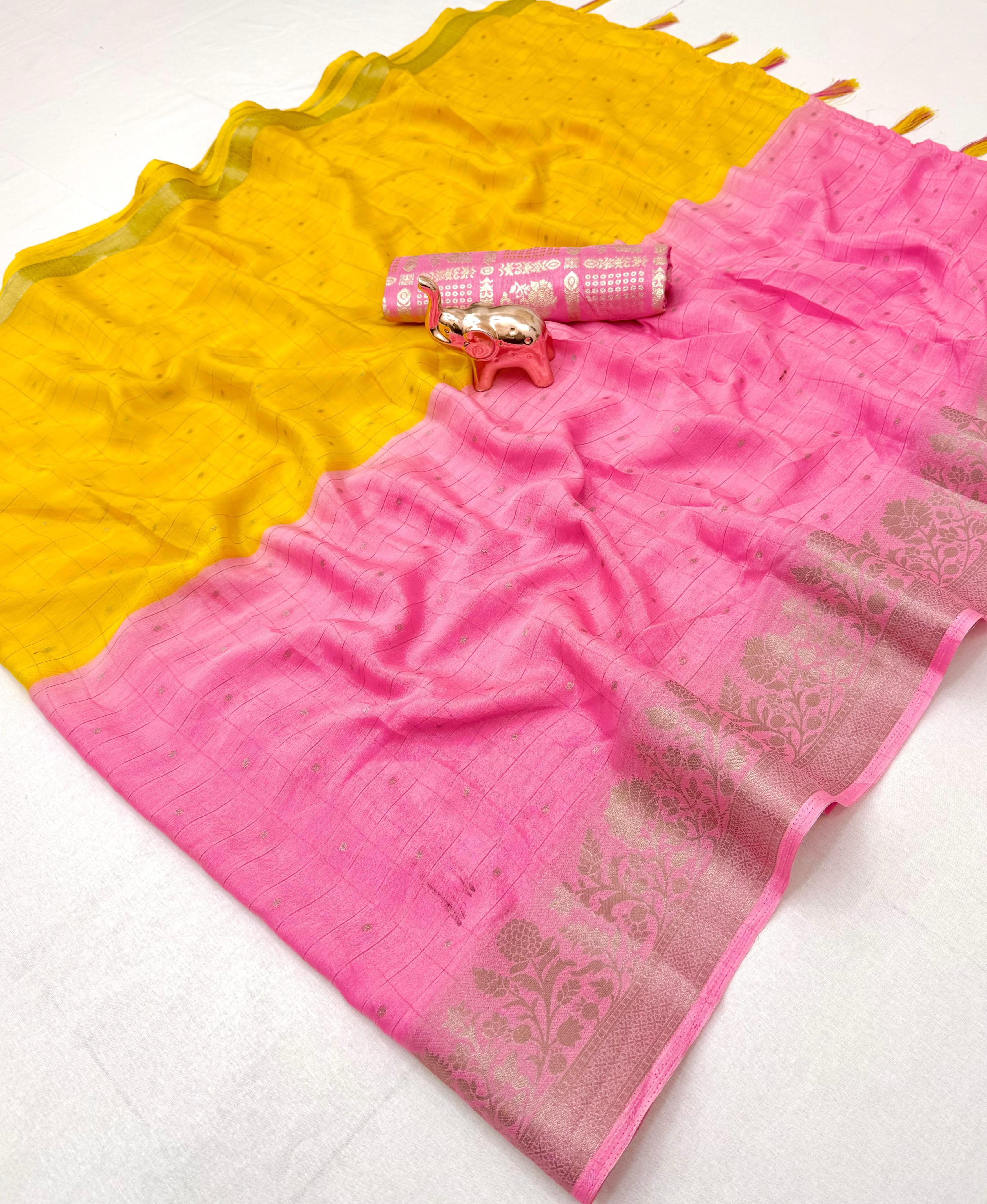 RCS-163 Yellow and pink Unstitched blouse