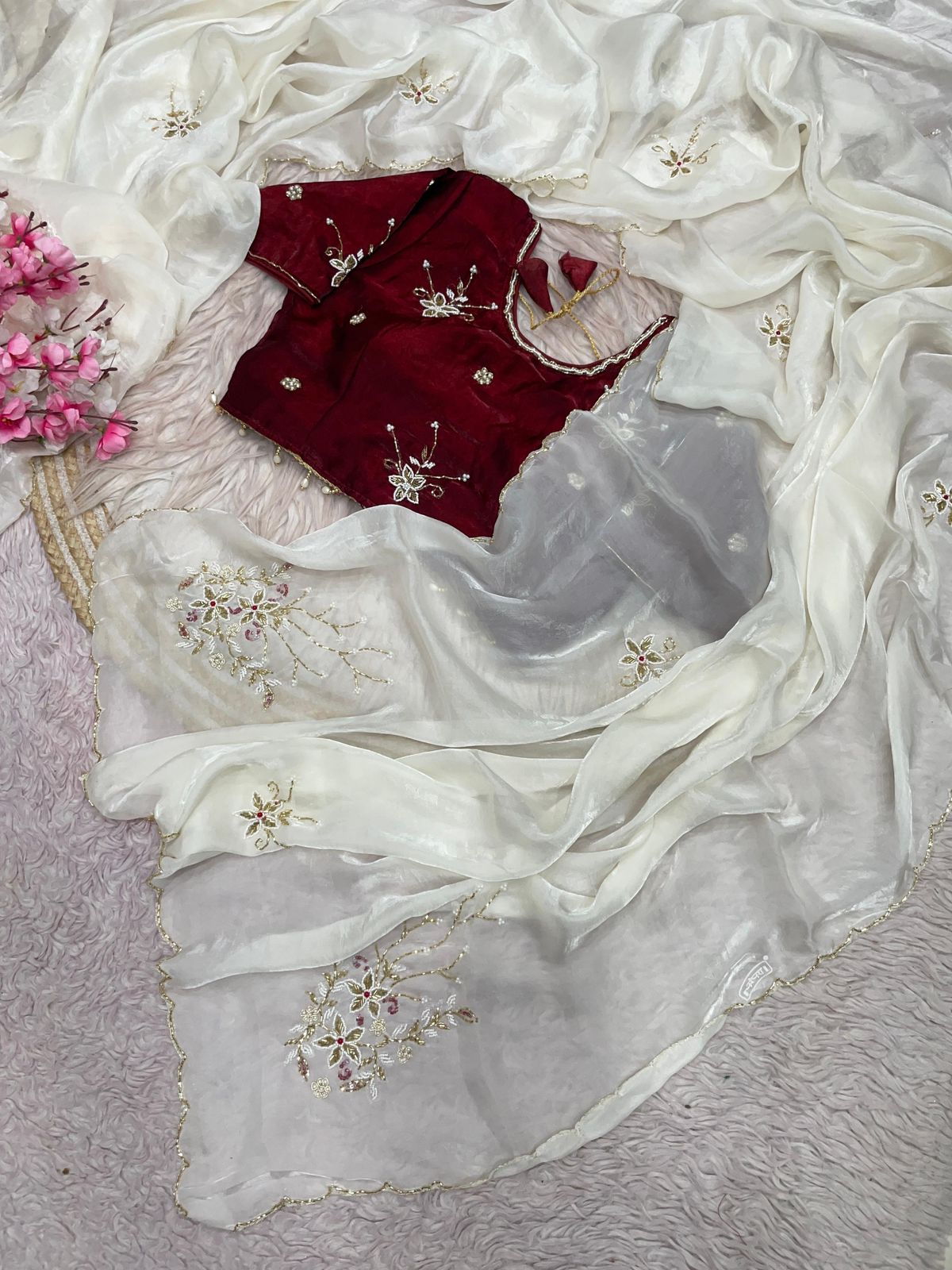 RCS-015 Half white Stiched blouse free size blouse 40 with extra margin u can use 38 to 42