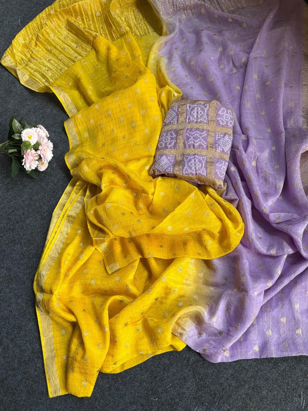 RCD-16 Yellow & lavender Unstitched blouse