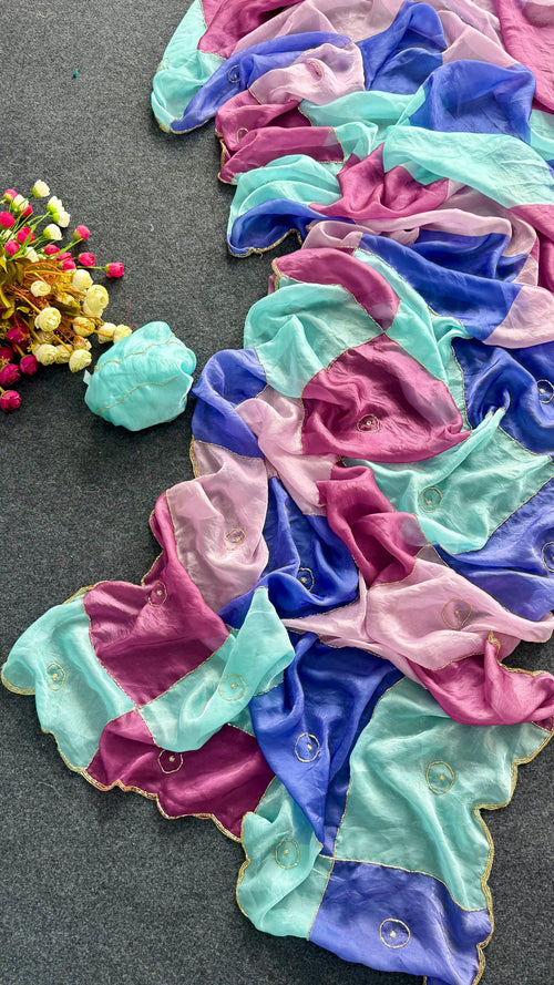 RCD-013 Sea green and blue Unstitched blouse