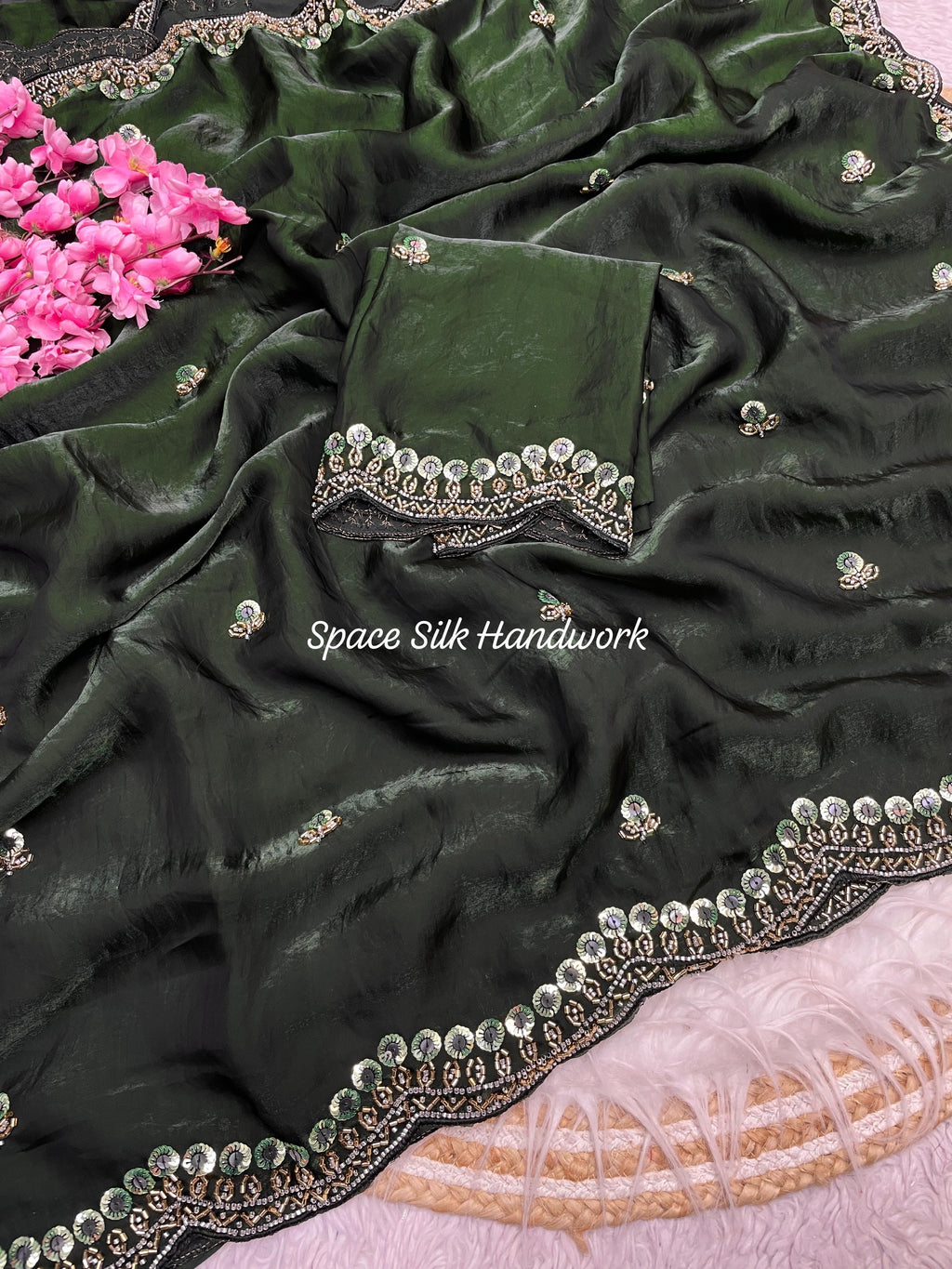 RCS-172 Bottle green Unstitched blouse