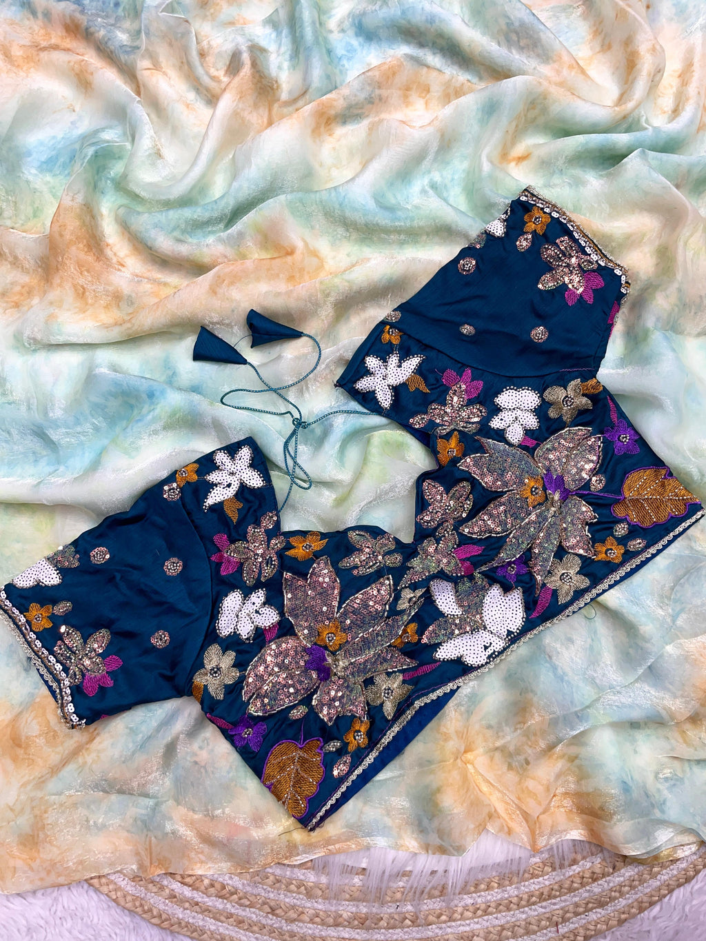 RCS-10 Sky blue and gold Unstitched blouse