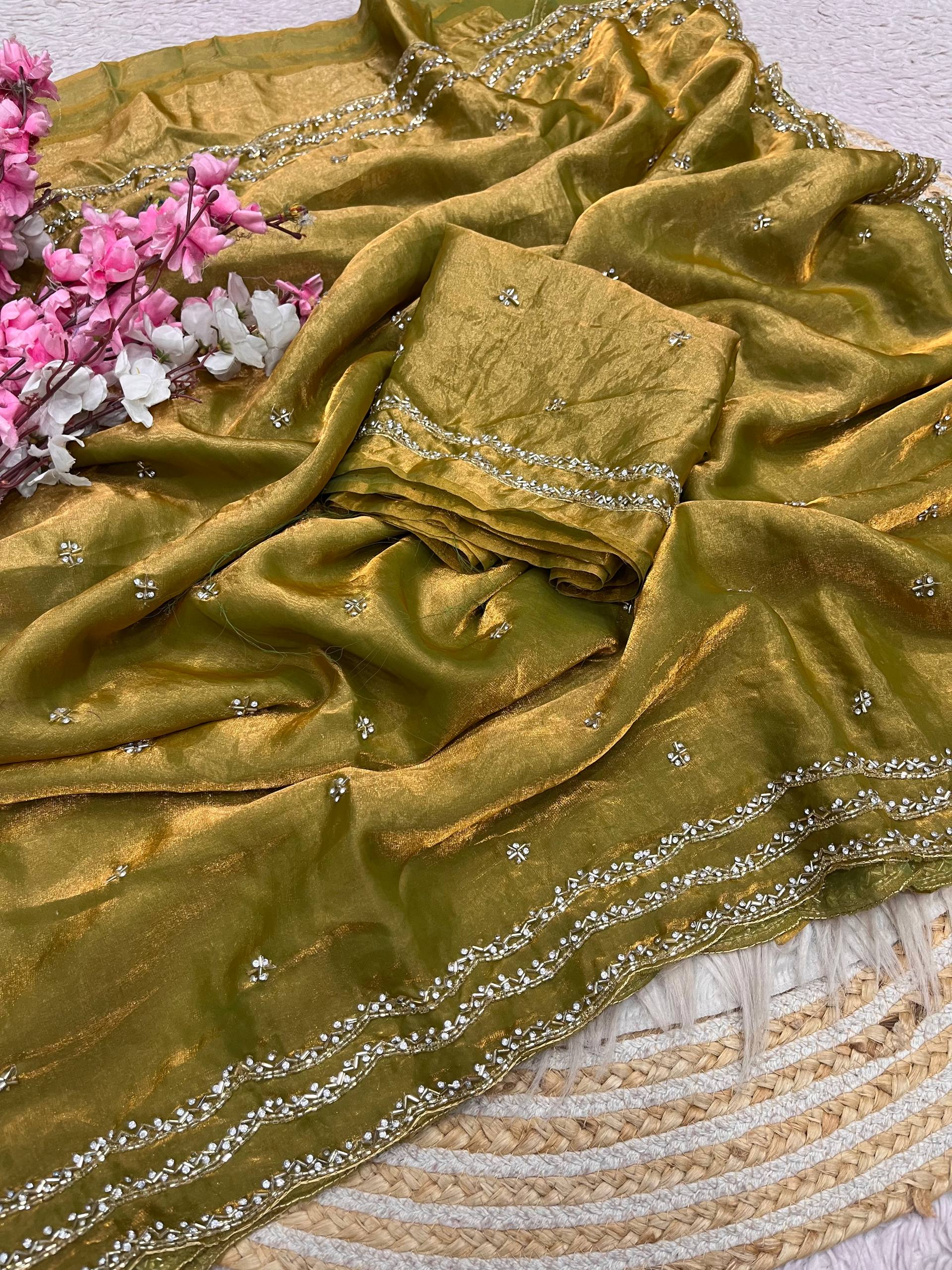 RCS-200 Gold Olive green Unstitched blouse
