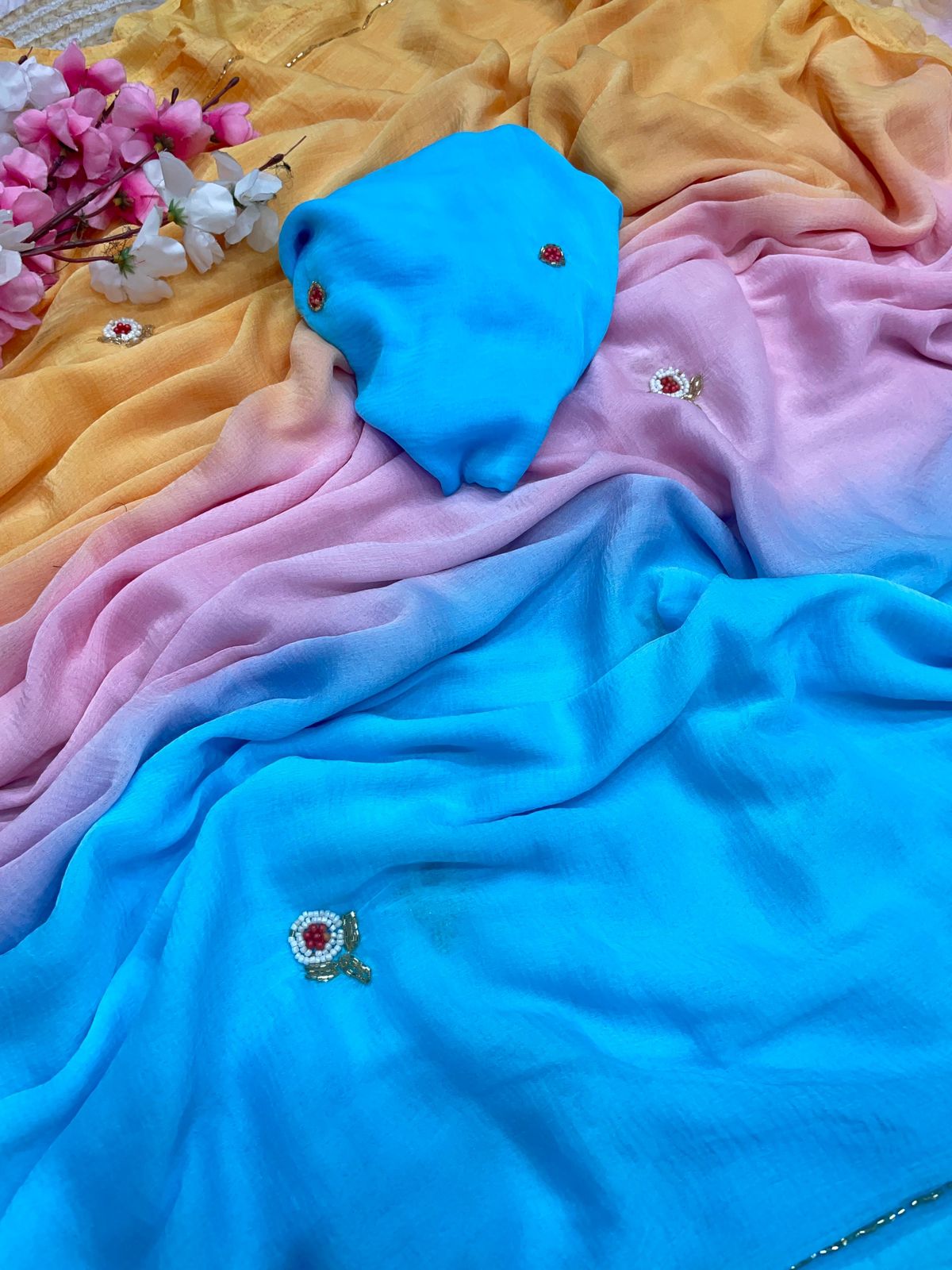 RCS-014 4 Sky blue & safron Unstitched blouse