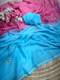 RCS-014 Sky Blue & pink Unstitched blouse