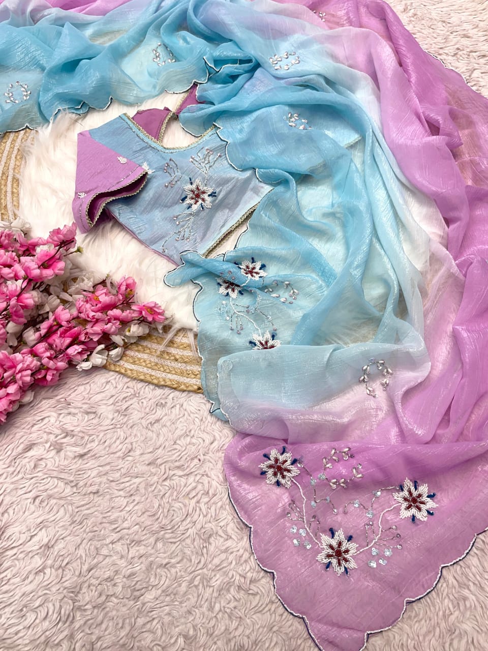 RCS-170 Sky blue and lavender Free size blouse u can use M-38 to XL-42