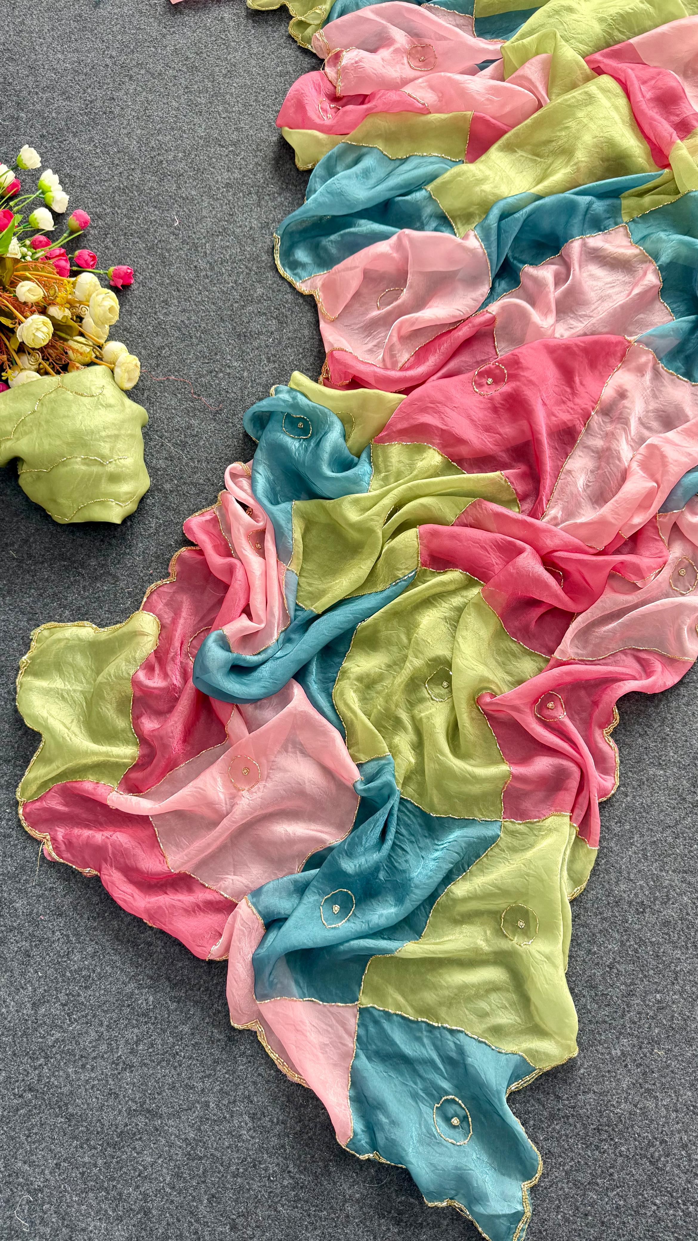 RCD-013 Green and sky blue Unstitched blouse