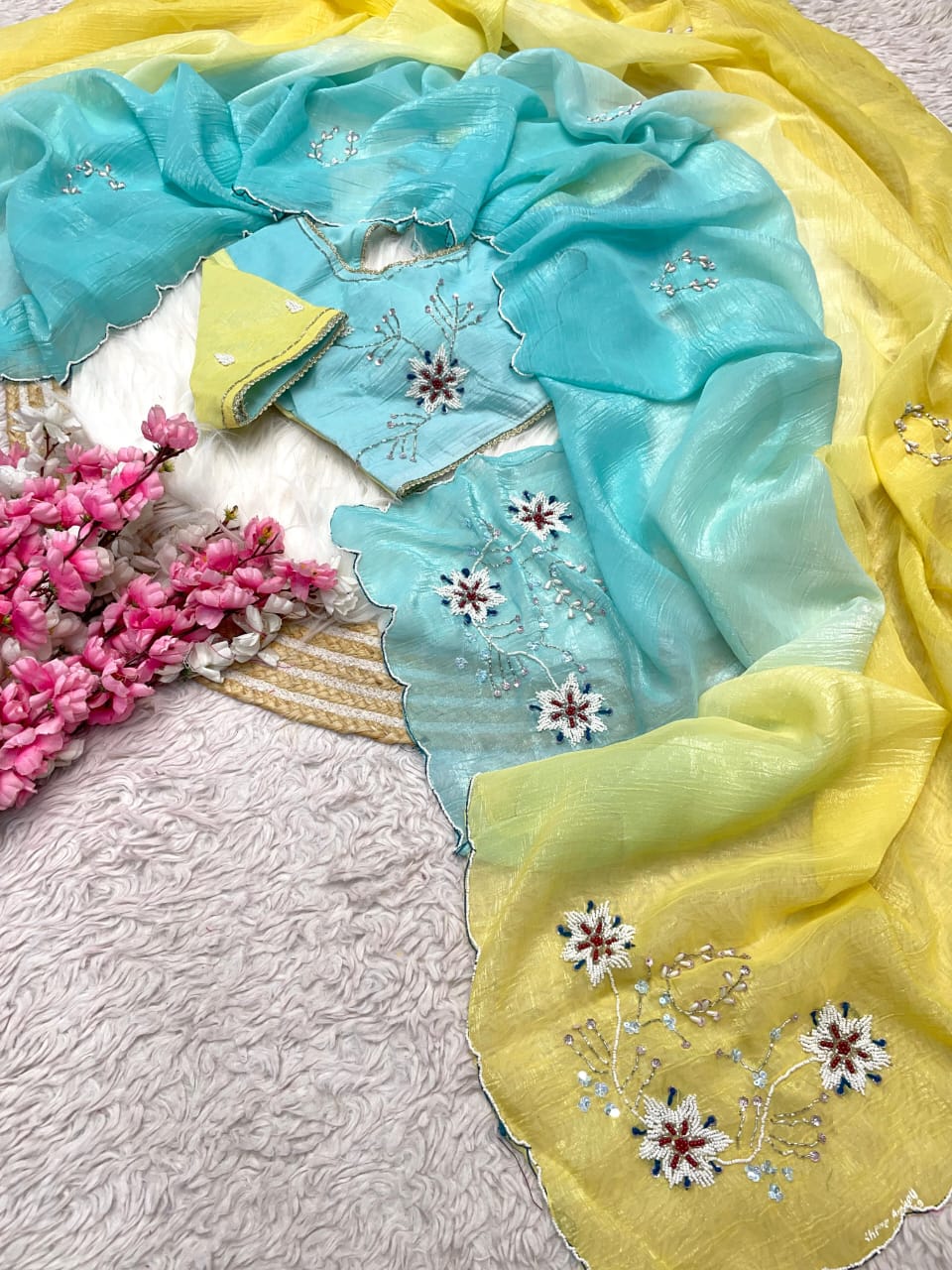 RCS-170 Sky blue and light green Free size blouse u can use M-38 to XL-42