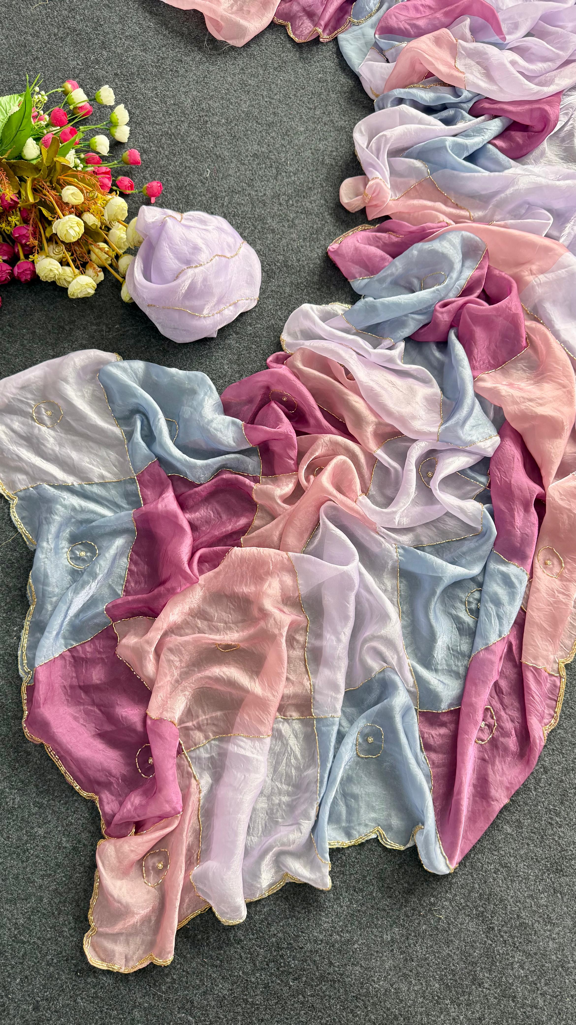 RCD-013 Sky blue and baby pink Unstitched blouse