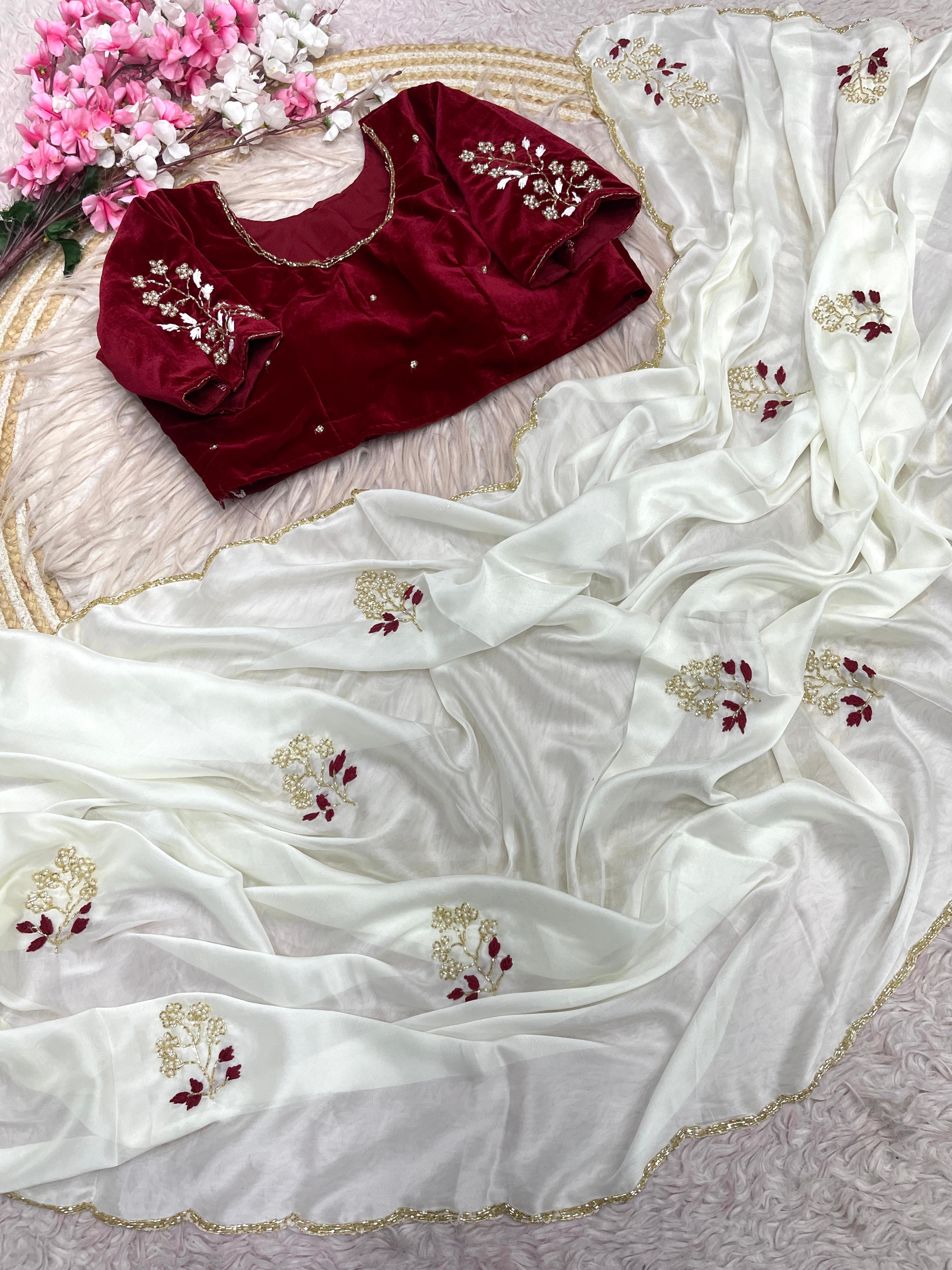 RCS-171 Half white Unstitched blouse