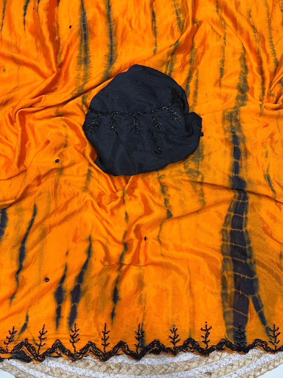 RCS -233 Orange Unstitched black blouse
