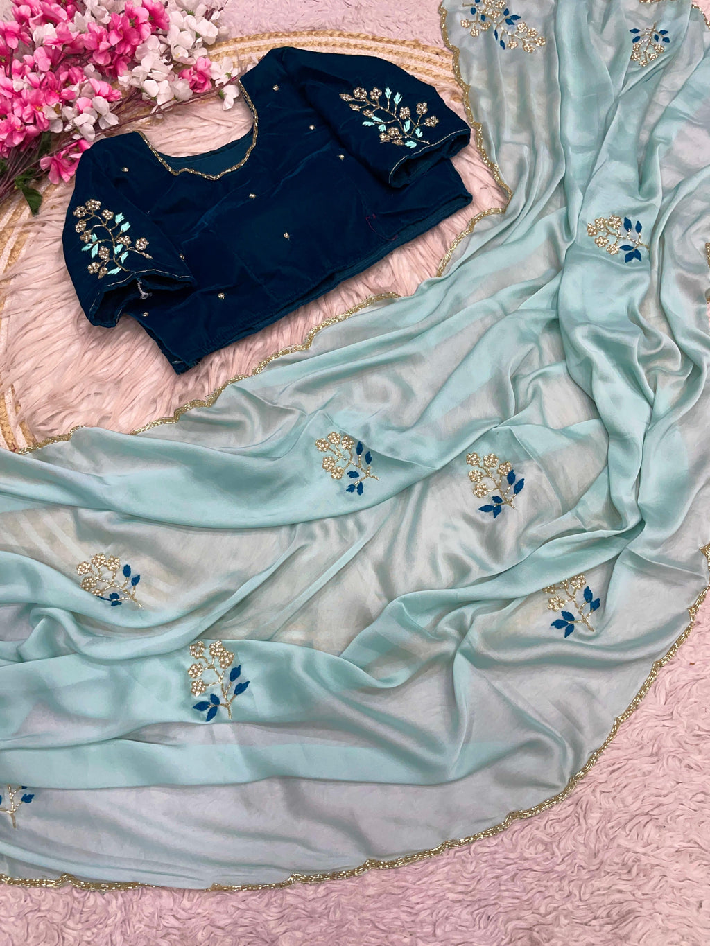 RCS-171 Sky blue Unstitched blouse