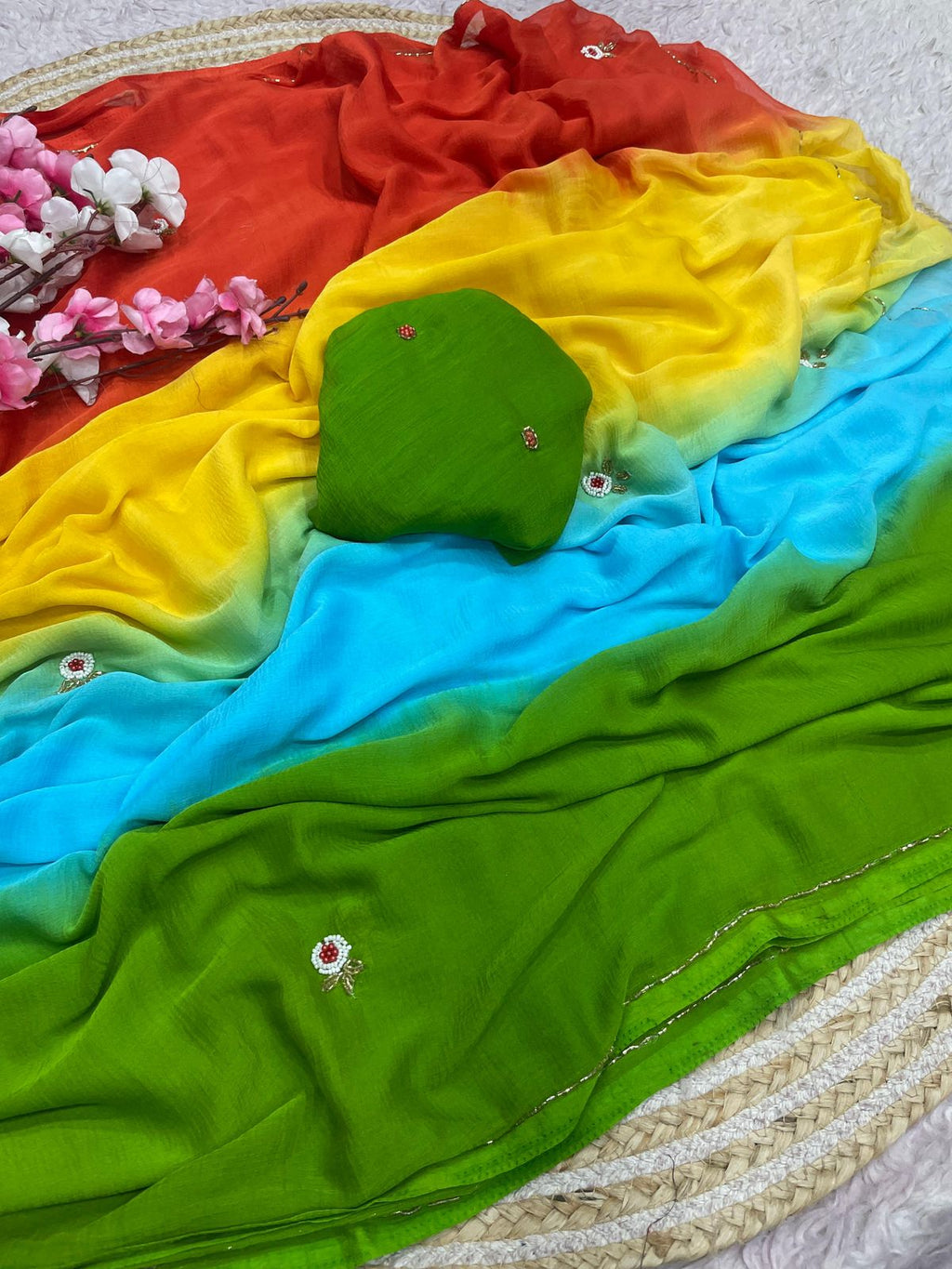 RCS-014 4 dark green & sky blue Unstitched blouse