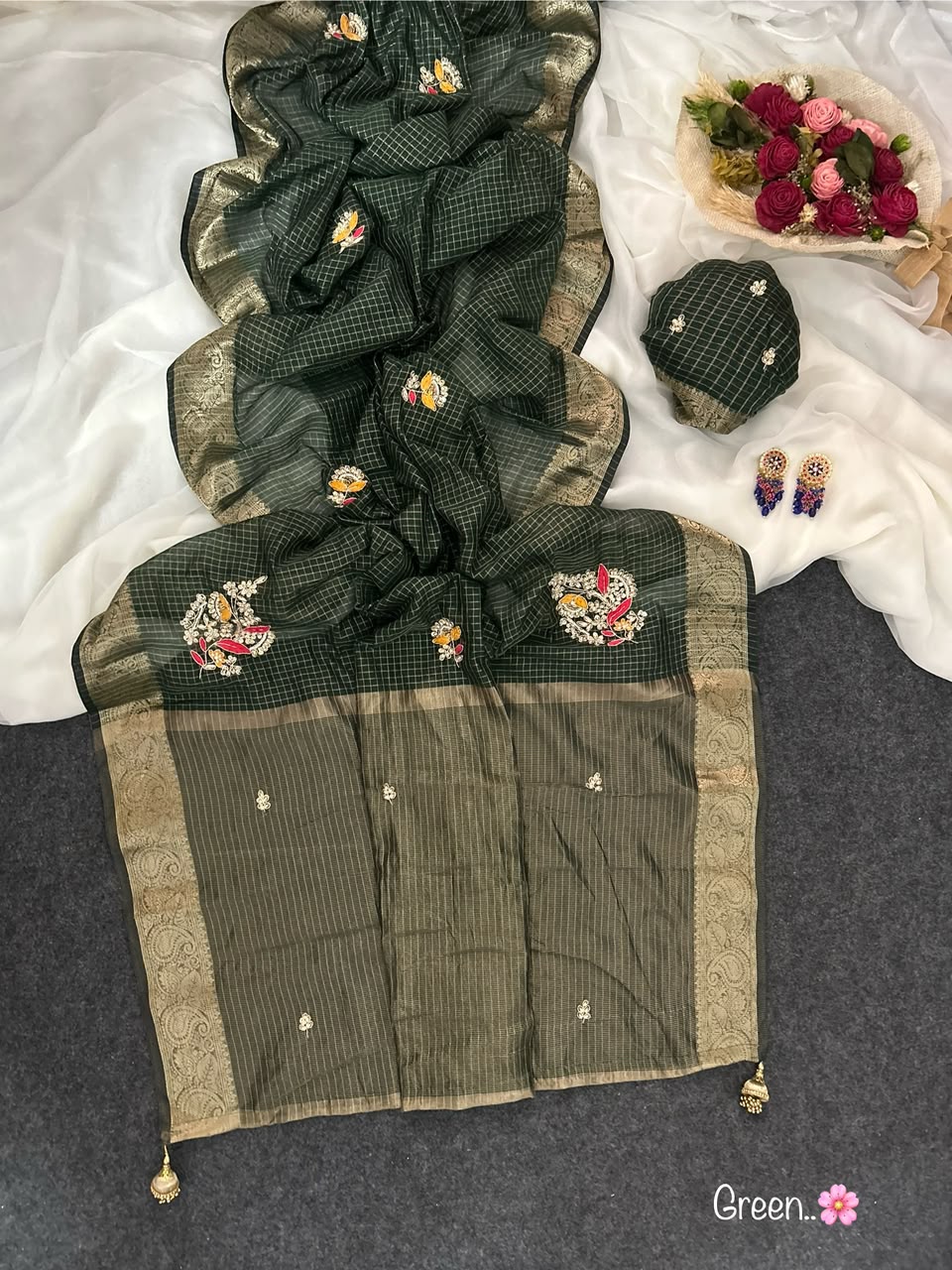 RCS-213 Green Unstitched blouse