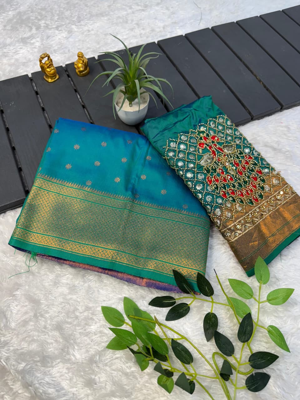 RCS-011 Peacock blue Unstitched blouse