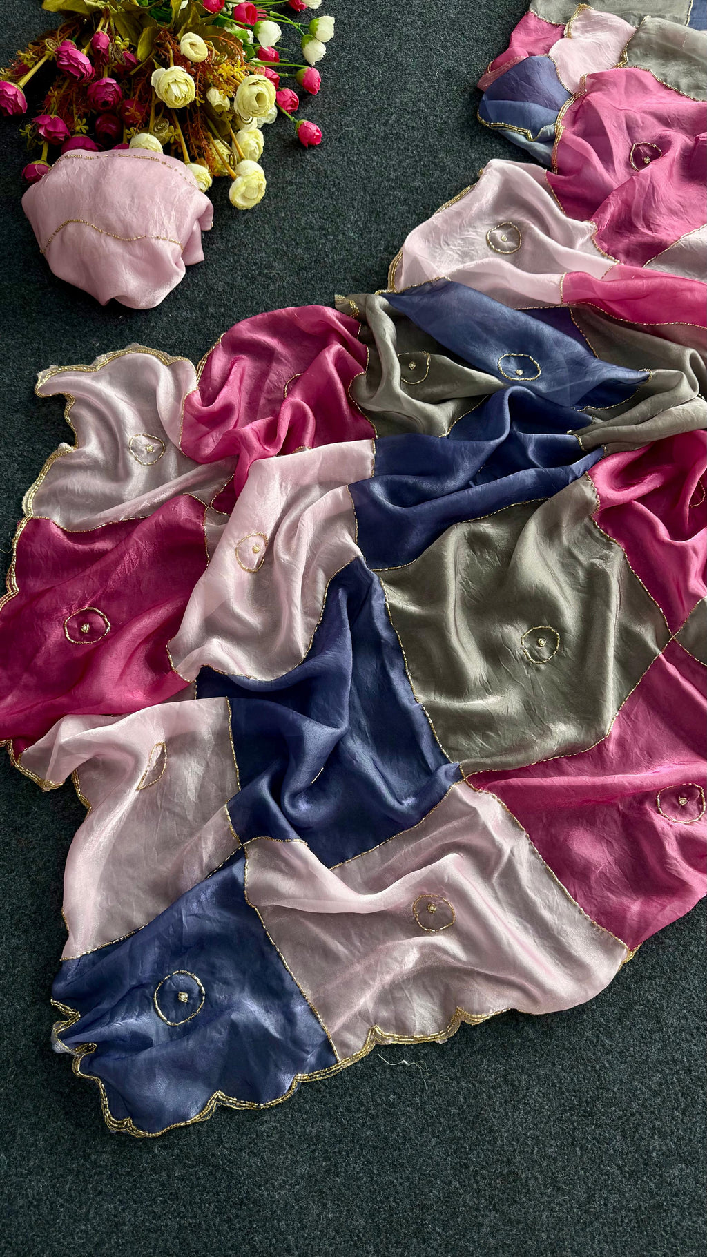 RCD-013 Navy blue and pink Unstitched blouse